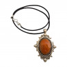 imitation pierre  de 3cm /3cm , cabochon argenté vintage .cordon coton ciré  avec  chaine  d'extension